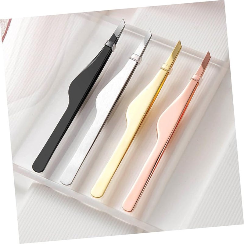 Matte Finish Stainless Steel Eyelash Tweezers 4pcs For Lash Extensions And Eyebrow Grooming - Image 3